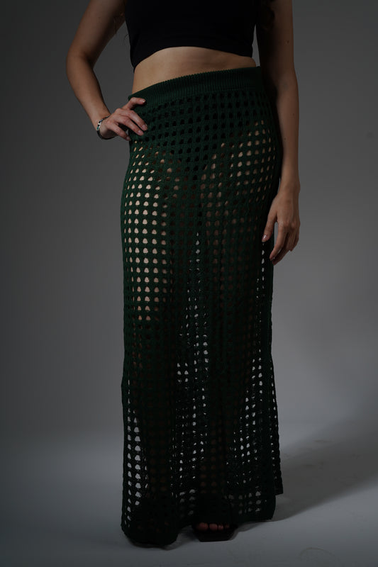 forest green crochet skirt