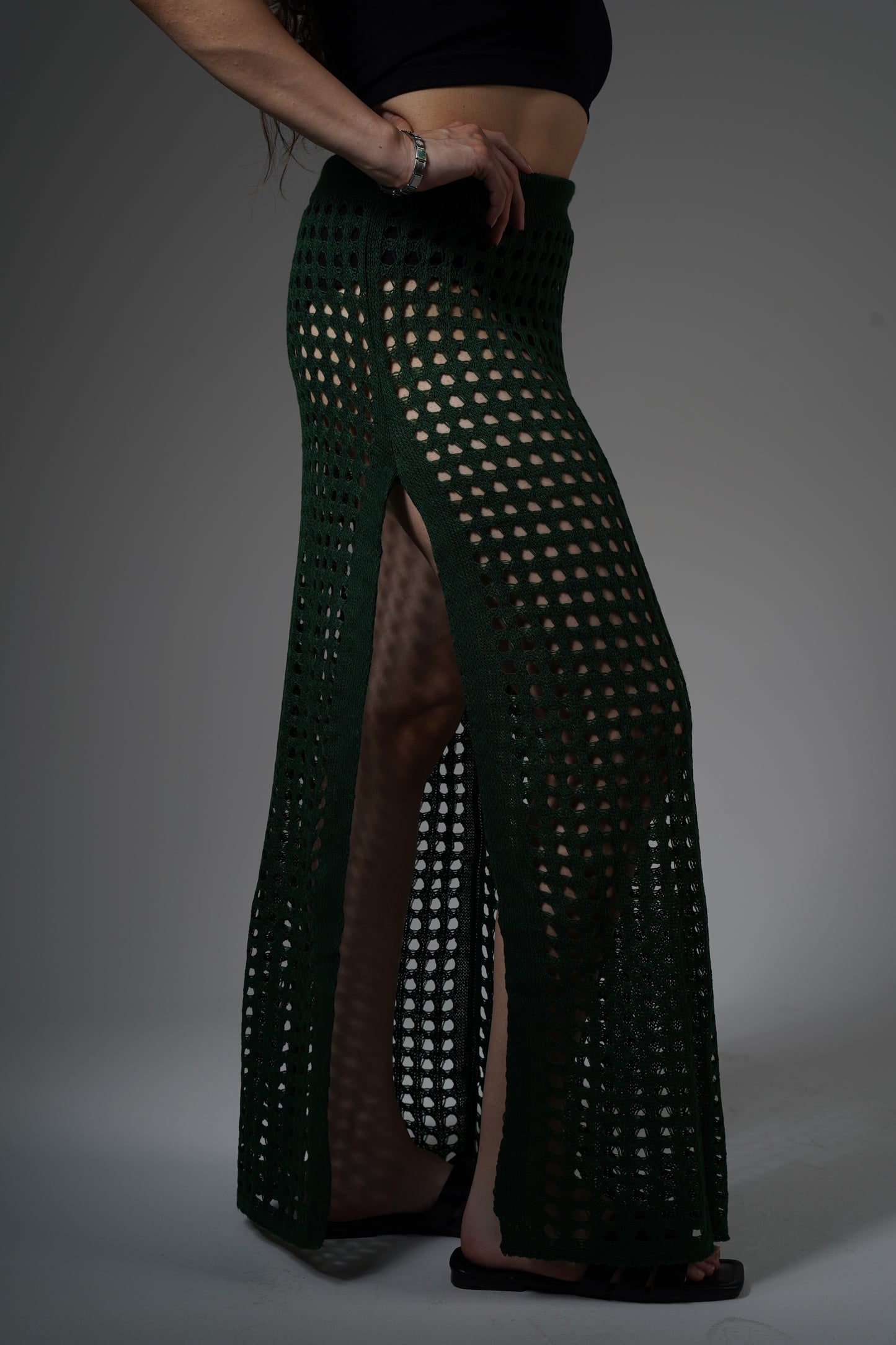 forest green crochet skirt