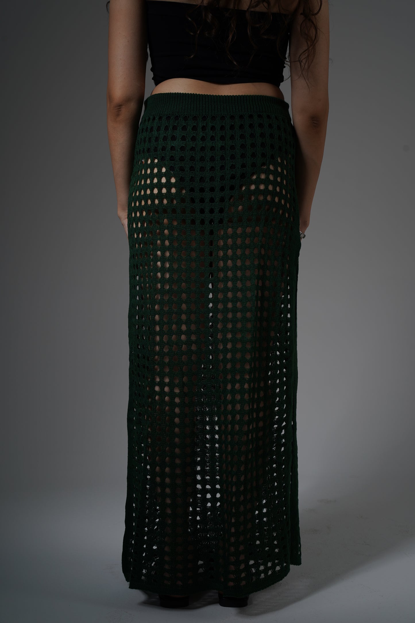 forest green crochet skirt