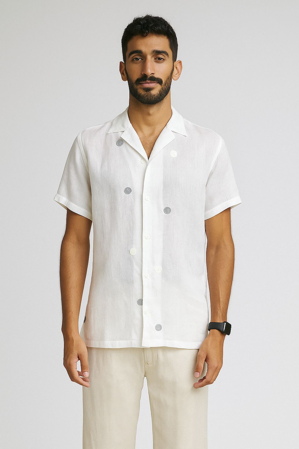 White spotted Short Sleeve Button Up