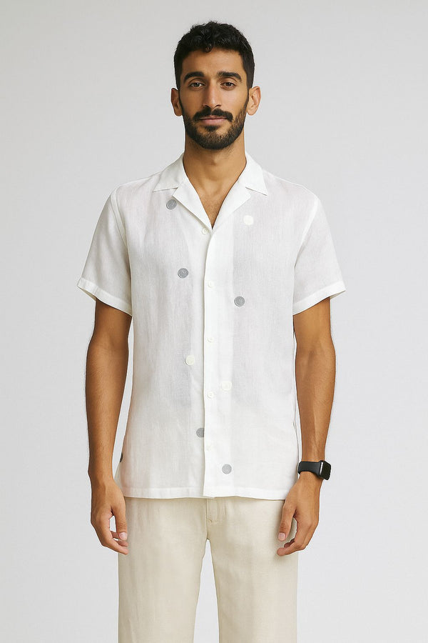 White spotted Short Sleeve Button Up