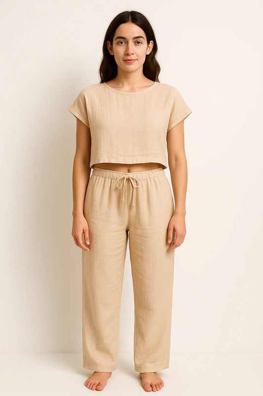 Crinkle Beige Linen Set