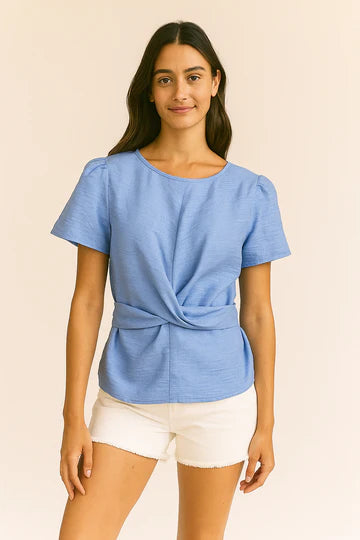 Sky Blue Wrap Waist Top