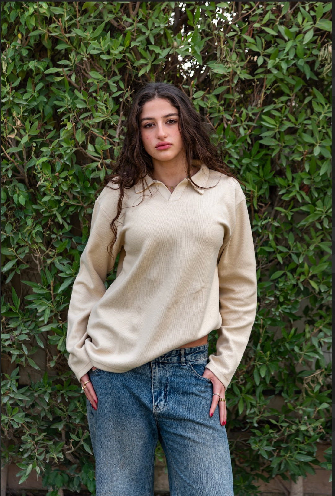 Creamy polo sweater