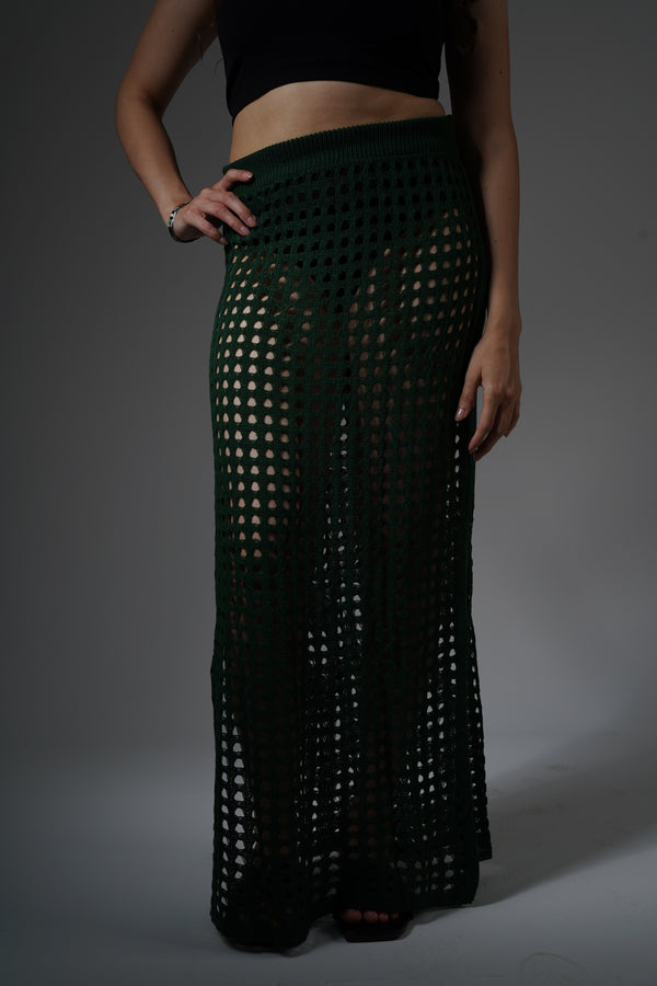 forest green crochet skirt