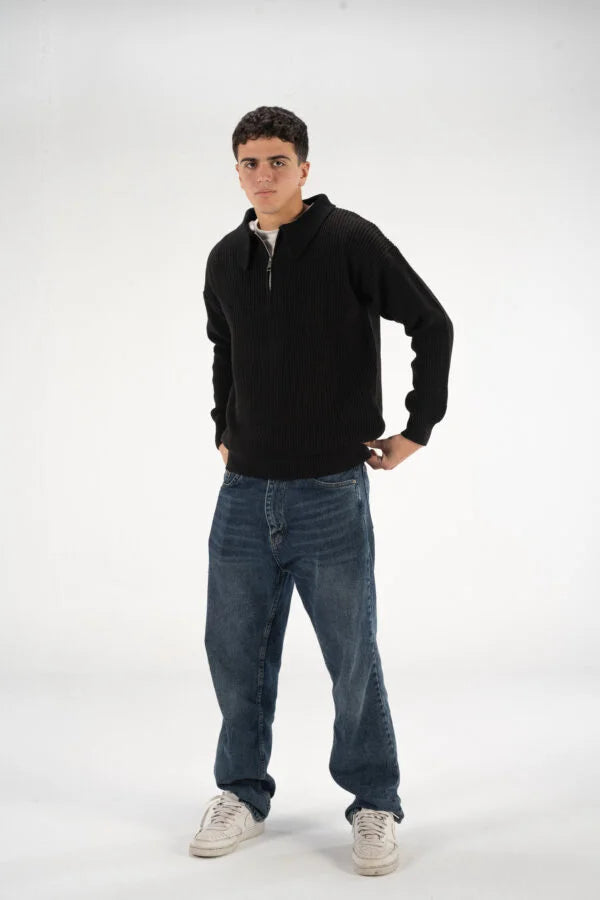 Black Knitted Quarter Zipper