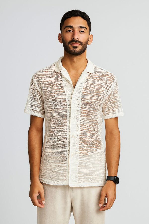 Sheer Textured Cuban Collar Shirt